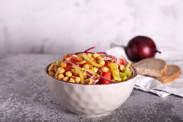 fresh salad of chickpeas tomatoes red onion and pepper