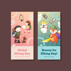 Flyer template with hiking concept,watercolor style