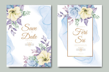 beautiful flower and leaves watercolor wedding invitation card template