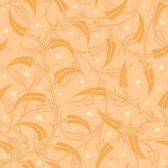 Vector leaf seamless pattern modern minimal style. Simple nature leaves pastel color wallpaper. Orange color vintage background for fabric, textile or paper artwork.