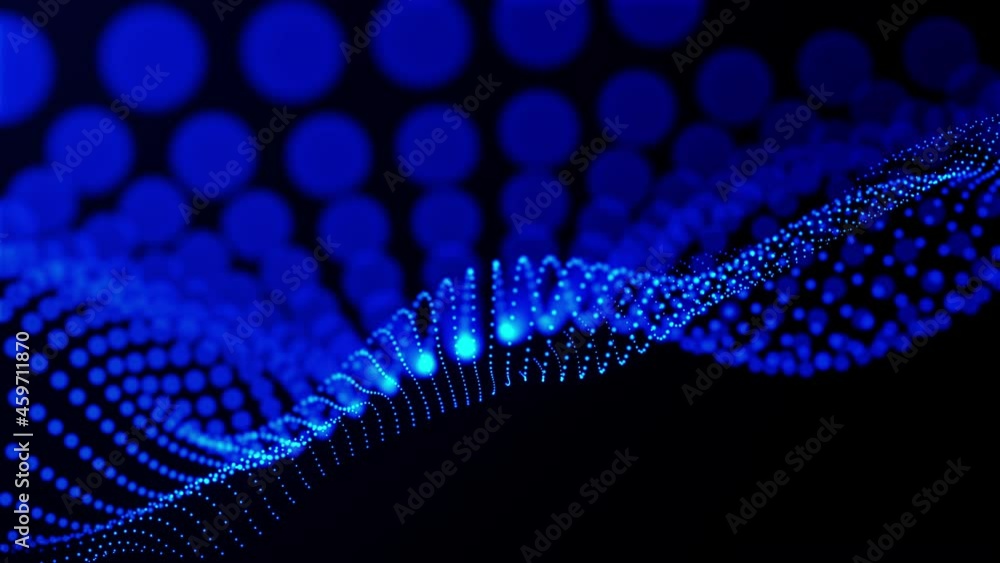 Poster abstract 3d rendering technology blue dots futuristic particles digital wave background concept. 4k 
