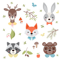 Set of cute woodland animals.