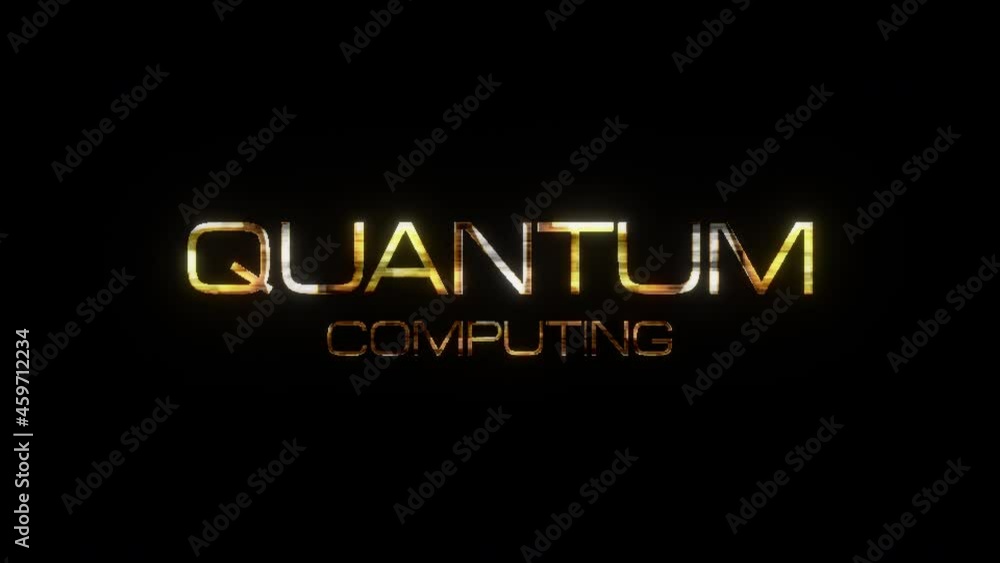 Poster quantum computing cinematic trailer title quantum computing golden text with black background flashi
