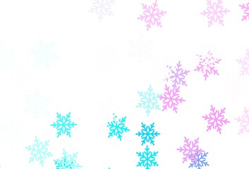 Light Pink, Blue vector texture with colored snowflakes, stars.