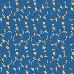 Floral seamless pattern in yellow and blue color. Vector background for print.