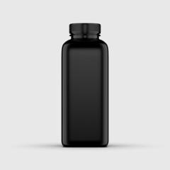 Realistic plastic black bottle square 3D rendering object isolated with white background