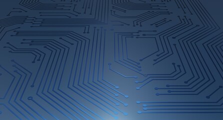 Dark blue printed circuit board without electrical components. 3d render