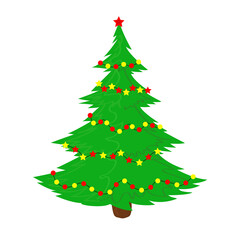 Illustration of Christmas tree with garlands, isolated on a white background for Christmas, New Year