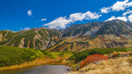 Fototapeta na wymiar ミドリガ池と紅葉の立山