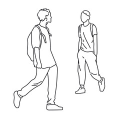 Two attractive guys met on the street. Line art drawing of homosexual men at the moment the first meeting. Portrait of handsome young gay couple on a date