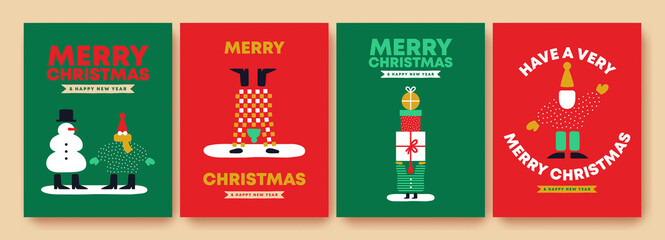 Christmas New Year funny winter people card set