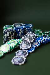 Game chips for betting in gambling. Poker.