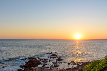 Sunset at Barra beach during the summer in the city of Salvador in Bahia