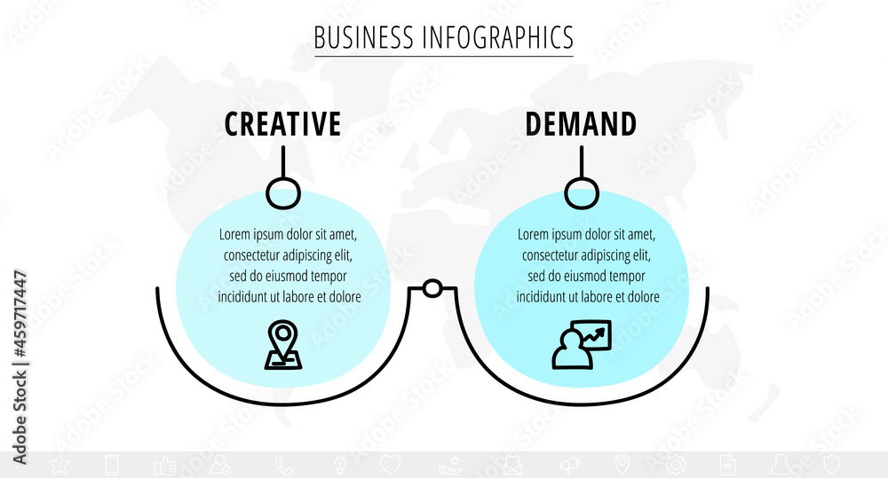 Poster business vector infographics with two circles. hand drawn timeline visualization with 2 steps for di