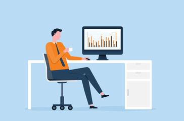 Flat Business people working on computer concept and business people analytics and monitoring investment and finance report graph on monitor concept