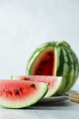 Waterelon, honey watermelon on wooden table background.