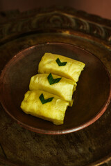 Traditional snack from indonesia called Semar Mendem, made from sticky rice, chicken and eggs