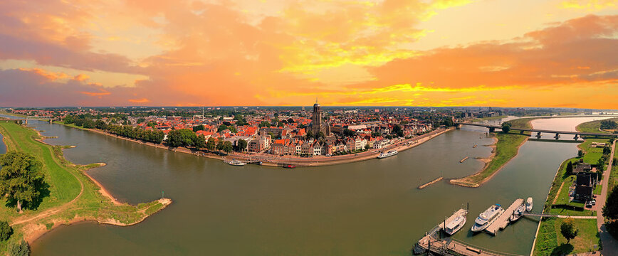 Aerial panorama from the city Deventer in the Netherlands