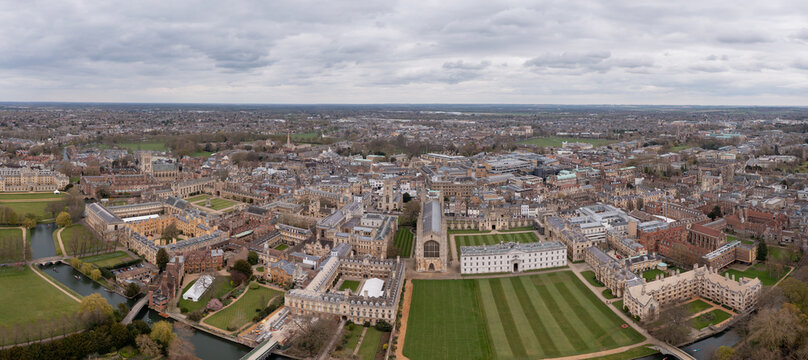 Panoramic Aerial View Landscape of the Famous City of Cambridge, United Kingdom