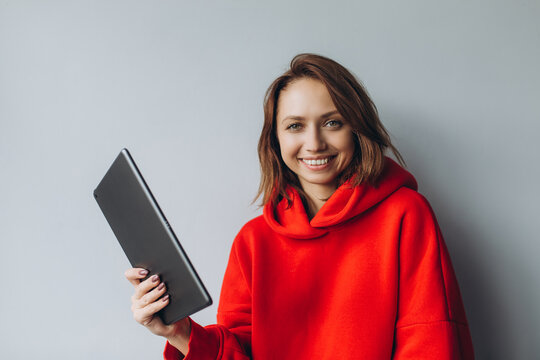 Woman hands with modile device tablet using on isolated background	