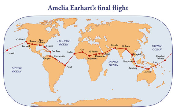 Route map of Amelia Earhart's final flight