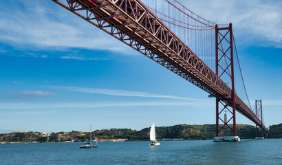 Naklejka premium Tejo river and Tejo bridge in Lisbon