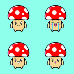 Set Cute mushroom icon face expression. mushroom  vector icon on blue background cartoon icon illustration design isolated flat cartoon style