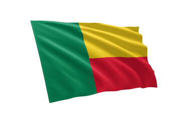 3D illustration flag of Benin. Benin flag isolated on white background.