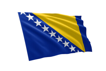 3D illustration flag of Bosnia and Herzegovina. Bosnia and Herzegovina flag isolated on white background.