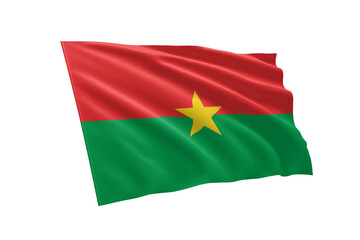 3D illustration flag of Burkina Faso. Burkina Faso flag isolated on white background.