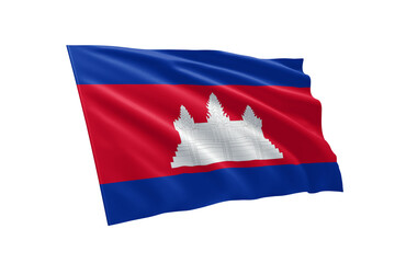 3D illustration flag of Cambodia. Cambodia flag isolated on white background.