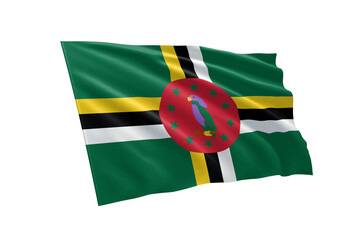 Fototapeta premium 3D illustration flag of Dominica. Dominica flag isolated on white background.