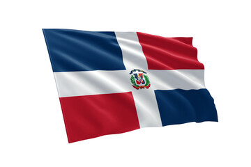 3D illustration flag of Dominican Republic. Dominican Republic flag isolated on white background.