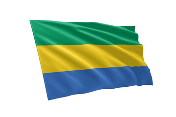 3D illustration flag of Gabon. Gabon flag isolated on white background.