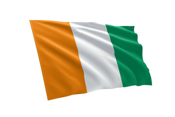 Fototapeta premium 3D illustration flag of Ivory Coast. Ivory Coast flag isolated on white background.