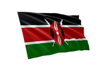3D illustration flag of Kenya. Kenya flag isolated on white background.