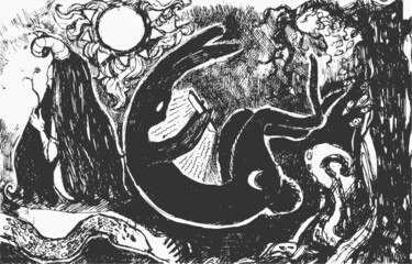 Graphic magic illustration with a bunny and smartphone. Sketchbook art.