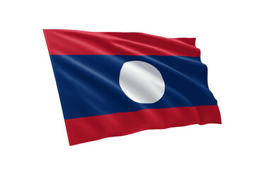3D illustration flag of Laos. Laos flag isolated on white background.