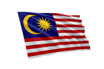 3D illustration flag of Malaysia. Malaysia flag isolated on white background.