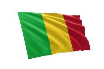 3D illustration flag of Mali. Mali flag isolated on white background.