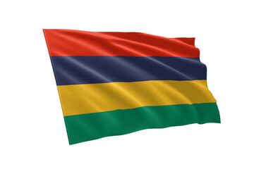 3D illustration flag of Mauritius. Mauritius flag isolated on white background.