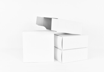 Set of White box tall shape product packaging in side view and front view for products design mockup on white background.