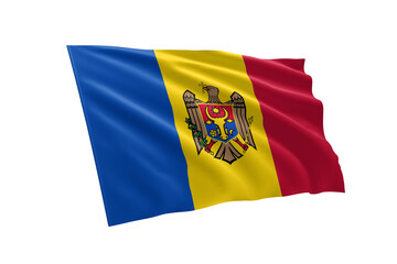 3D illustration flag of Moldova. Moldova flag isolated on white background.