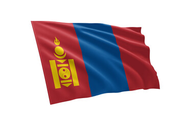 3D illustration flag of Mongolia. Mongolia flag isolated on white background.