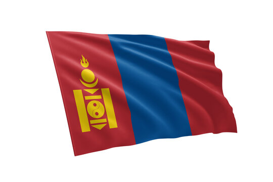 3D illustration flag of Mongolia. Mongolia flag isolated on white background.