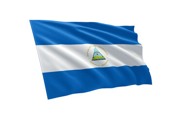 Fototapeta premium 3D illustration flag of Nicaragua. Nicaragua flag isolated on white background.