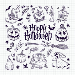 Halloween doodles set. Decoration for Halloween and occult