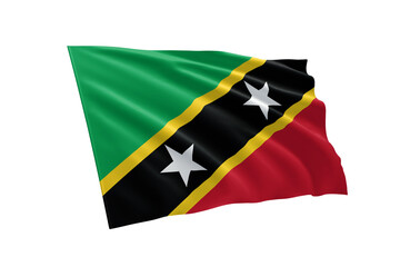 3D illustration flag of Saint Kitts and Nevis. Saint Kitts and Nevis flag isolated on white background.