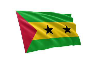 3D illustration flag of Sao tome and Principe. Sao tome and Principe flag isolated on white background.