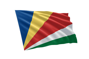 3D illustration flag of Seychelles. Seychelles flag isolated on white background.